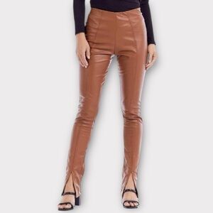 Mudpie Ander Slit Leggings Camel Tan Faux Leather Pants Sz XL Elastic Waist NWT